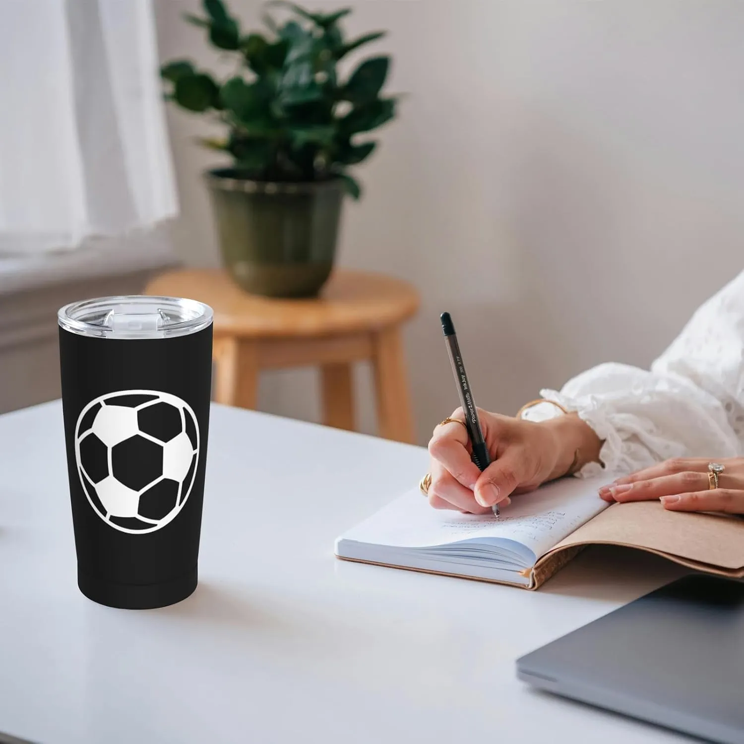 Soccer Football Stainless Steel Tumbler 20 Oz, Thermal Vacuum Insulated Travel Mug with Lid, Anniversary Holiday Christmas Birthday Gift for Friend Brother Coworker Bestie Soccer Lover