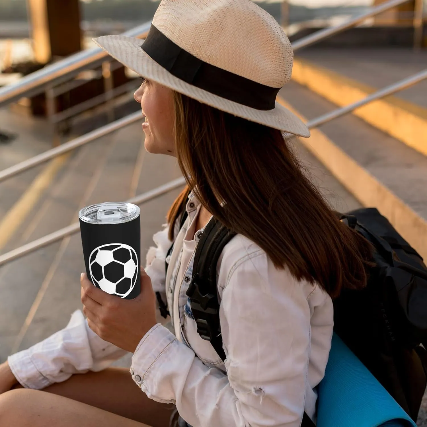 Soccer Football Stainless Steel Tumbler 20 Oz, Thermal Vacuum Insulated Travel Mug with Lid, Anniversary Holiday Christmas Birthday Gift for Friend Brother Coworker Bestie Soccer Lover