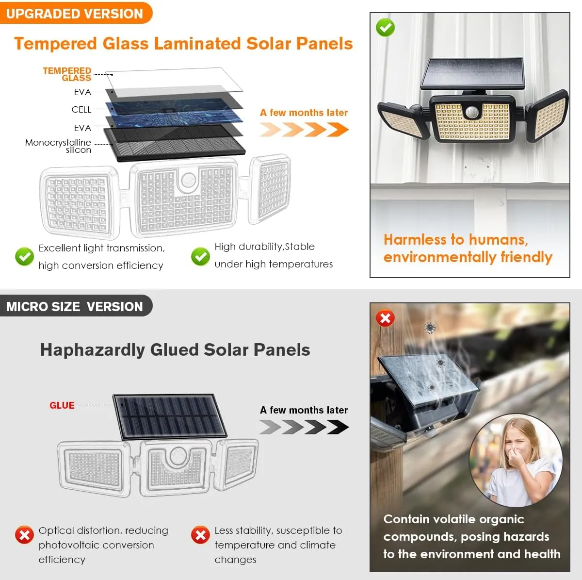 Solar Lights Outdoor, Quick Charge Solar Motion Deck Lights Outdoor for Deck with 232LEDs High Brightness, Larger Built-in Tempered Glass Panel, Sensitive PIR Motion Inductor (Remote,2 Pack)