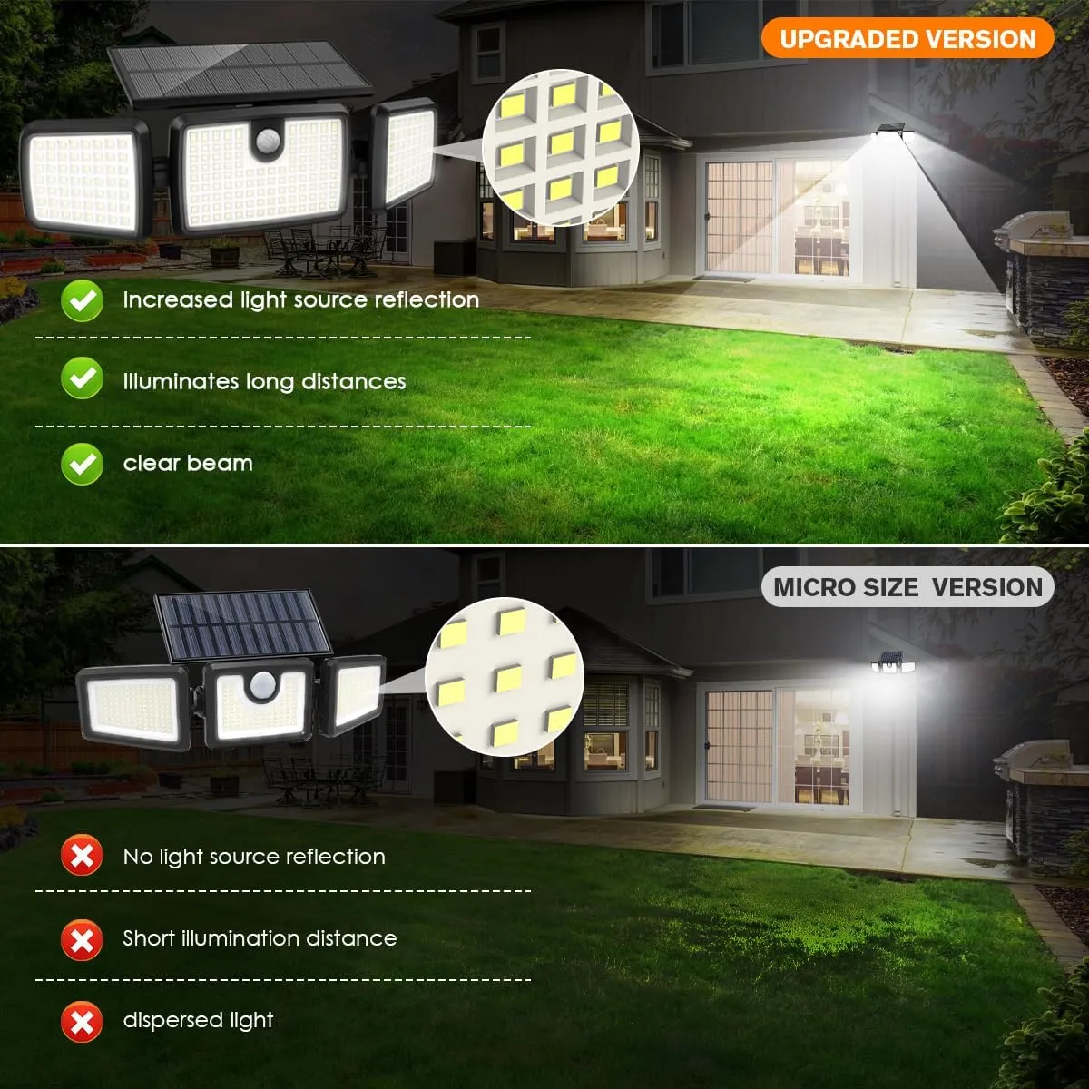 Solar Lights Outdoor, Quick Charge Solar Motion Deck Lights Outdoor for Deck with 232LEDs High Brightness, Larger Built-in Tempered Glass Panel, Sensitive PIR Motion Inductor (Remote,2 Pack)