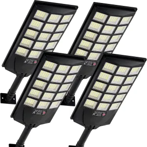 Solar Lights Outdoor Waterproof, 6500K Dusk to Dawn Solar Street Light Motion Sensor with Remote Control, LED Security Light for Outside Garden Yard Parking Lot, Oudoor Flood Lights, 4PACK