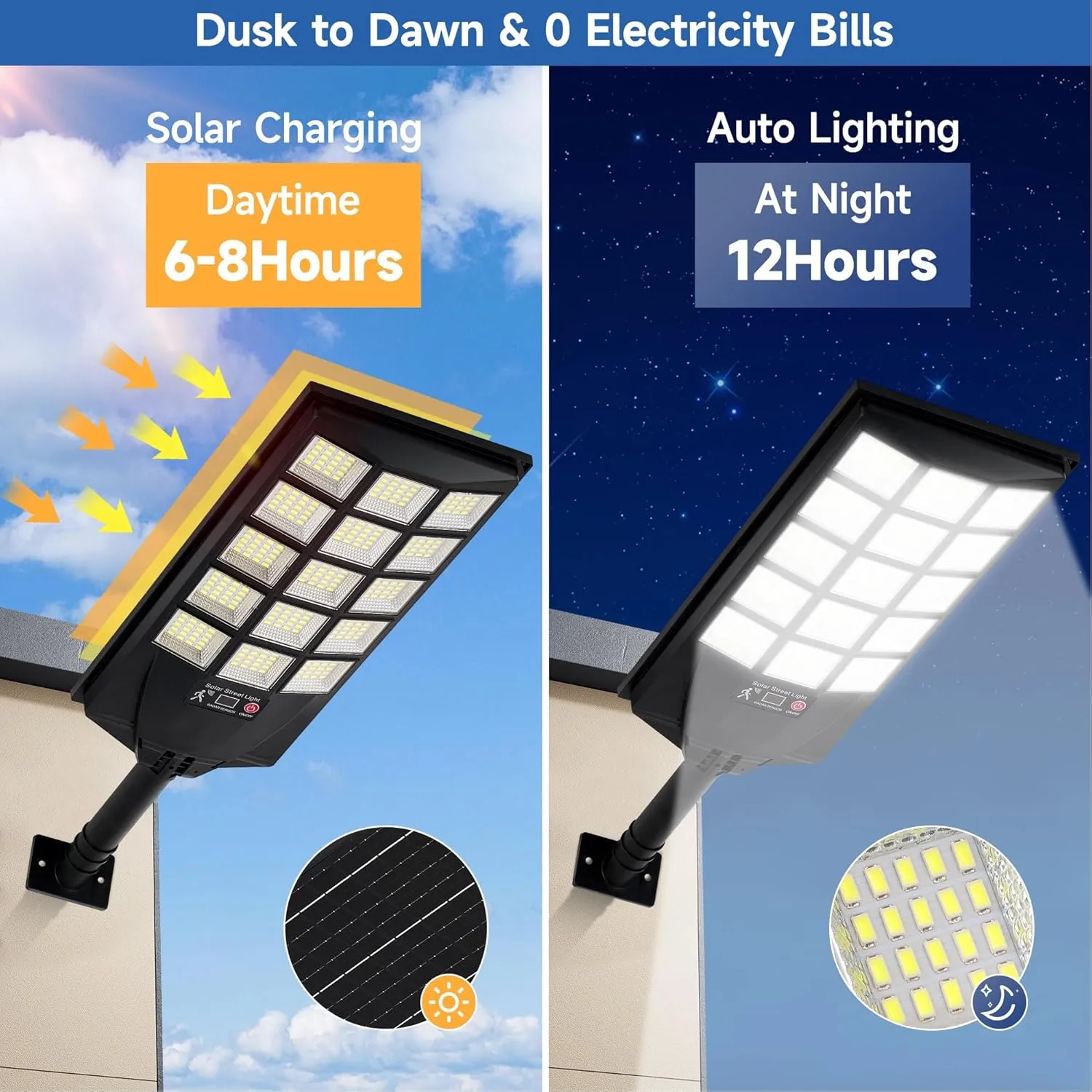 Solar Lights Outdoor Waterproof, 6500K Dusk to Dawn Solar Street Light Motion Sensor with Remote Control, LED Security Light for Outside Garden Yard Parking Lot, Oudoor Flood Lights, 4PACK