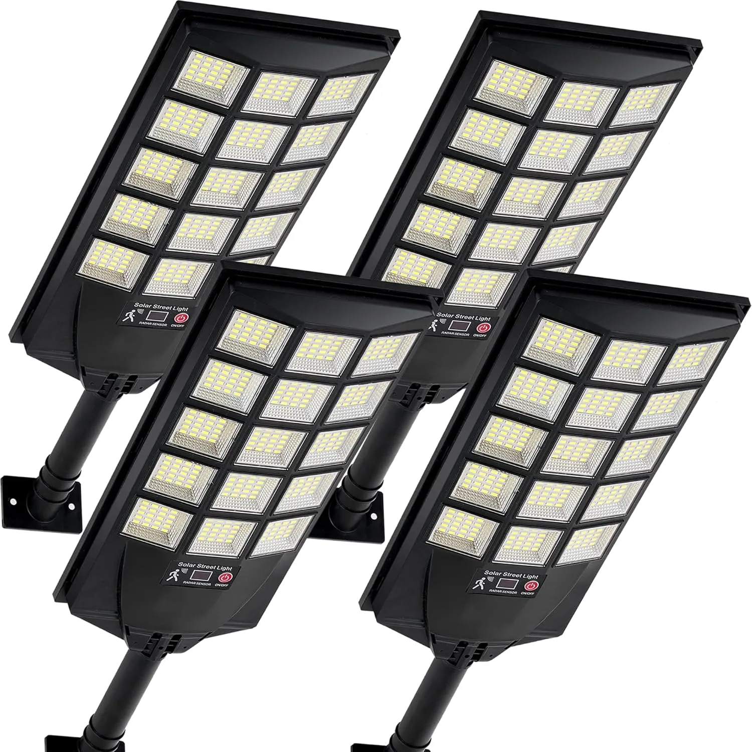 Solar Lights Outdoor Waterproof, 6500K Dusk to Dawn Solar Street Light Motion Sensor with Remote Control, LED Security Light for Outside Garden Yard Parking Lot, Oudoor Flood Lights, 4PACK