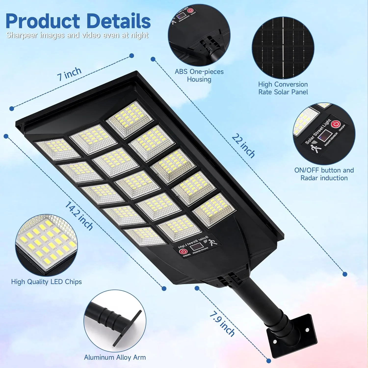 Solar Lights Outdoor Waterproof, 6500K Dusk to Dawn Solar Street Light Motion Sensor with Remote Control, LED Security Light for Outside Garden Yard Parking Lot, Oudoor Flood Lights, 4PACK