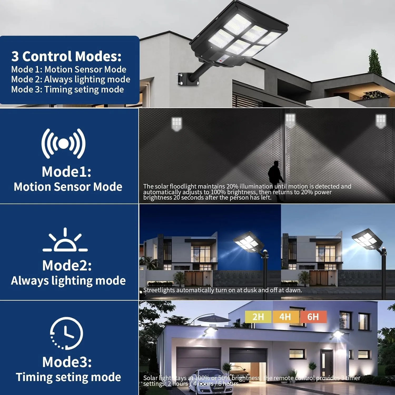 Solar Street Lights Outdoor 800000LM, Bright LED Street Lights with Motion Sensor and Remote, Dusk to Dawn Waterproof Security Lights for Yard, Driveway, Parking Lot