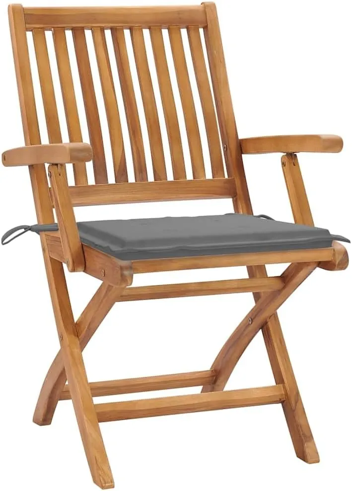 Solid Teak Wood Patio Chairs with Gray Cushions 2 Pack Foldable Outdoor Furniture for Backyard Poolside Porch and Sunroom Durable Weather-Resistant Design