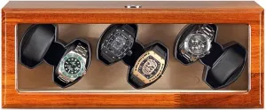 Solid Wood Automatic Watch Winder Box 6 Watches Storage Box Quiet Motor AC Adapter Battery USB Powered