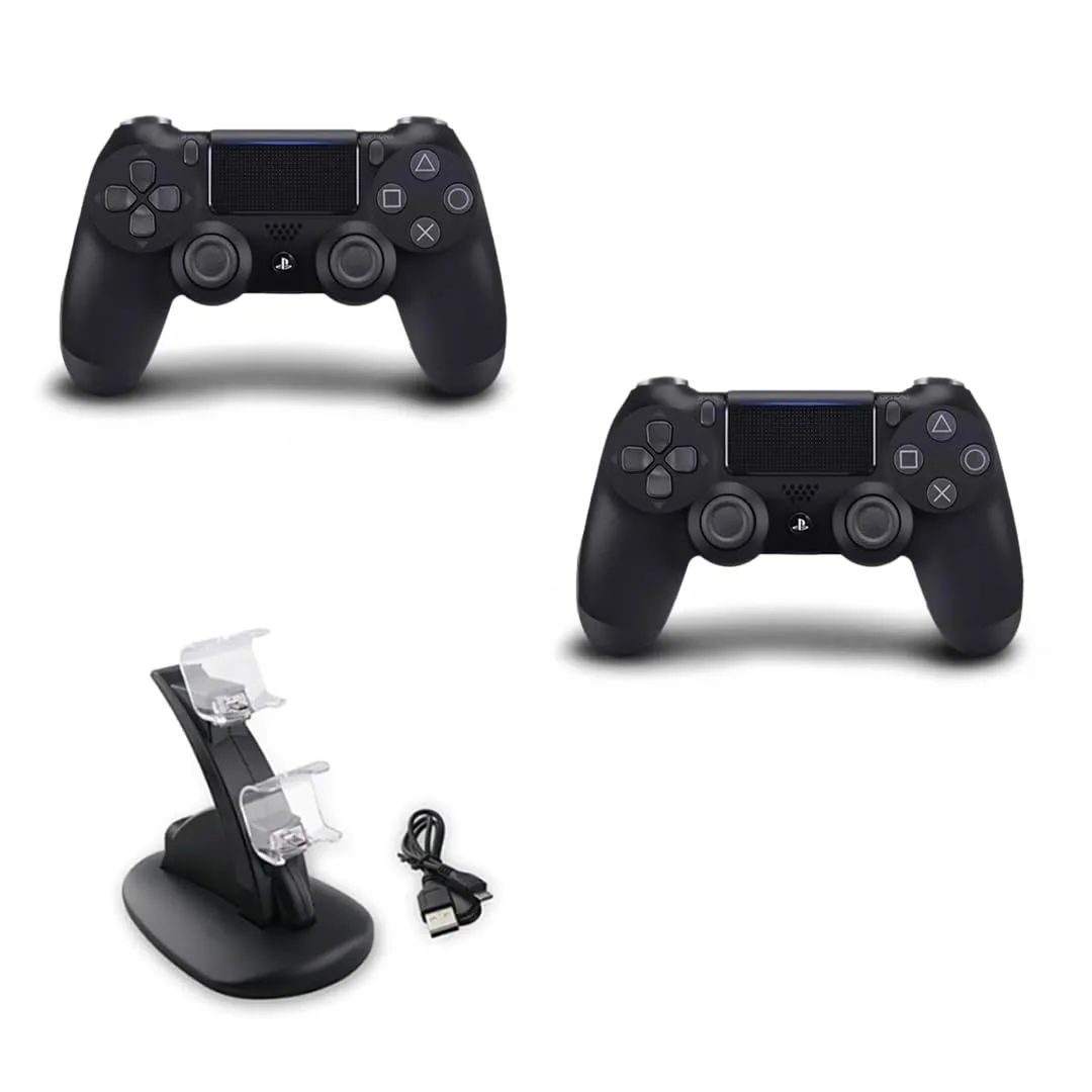 Sony Playstation DualShock 4 wirleless Controller Bundle with Two Controllers and Charging Dock (Renewed)