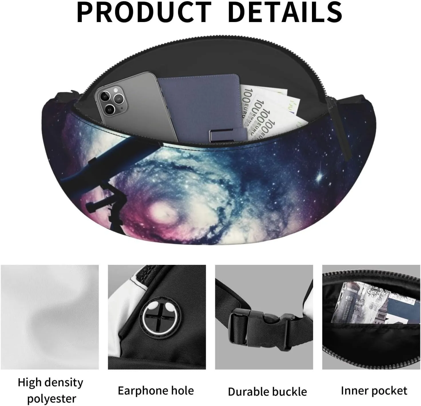 Space Galaxy with Telescope Fanny Pack for Man Women Waist Bag Adjustable Belt Casual Chest Bag Bum Bags for Travel Sports Running Hiking Waist Packs