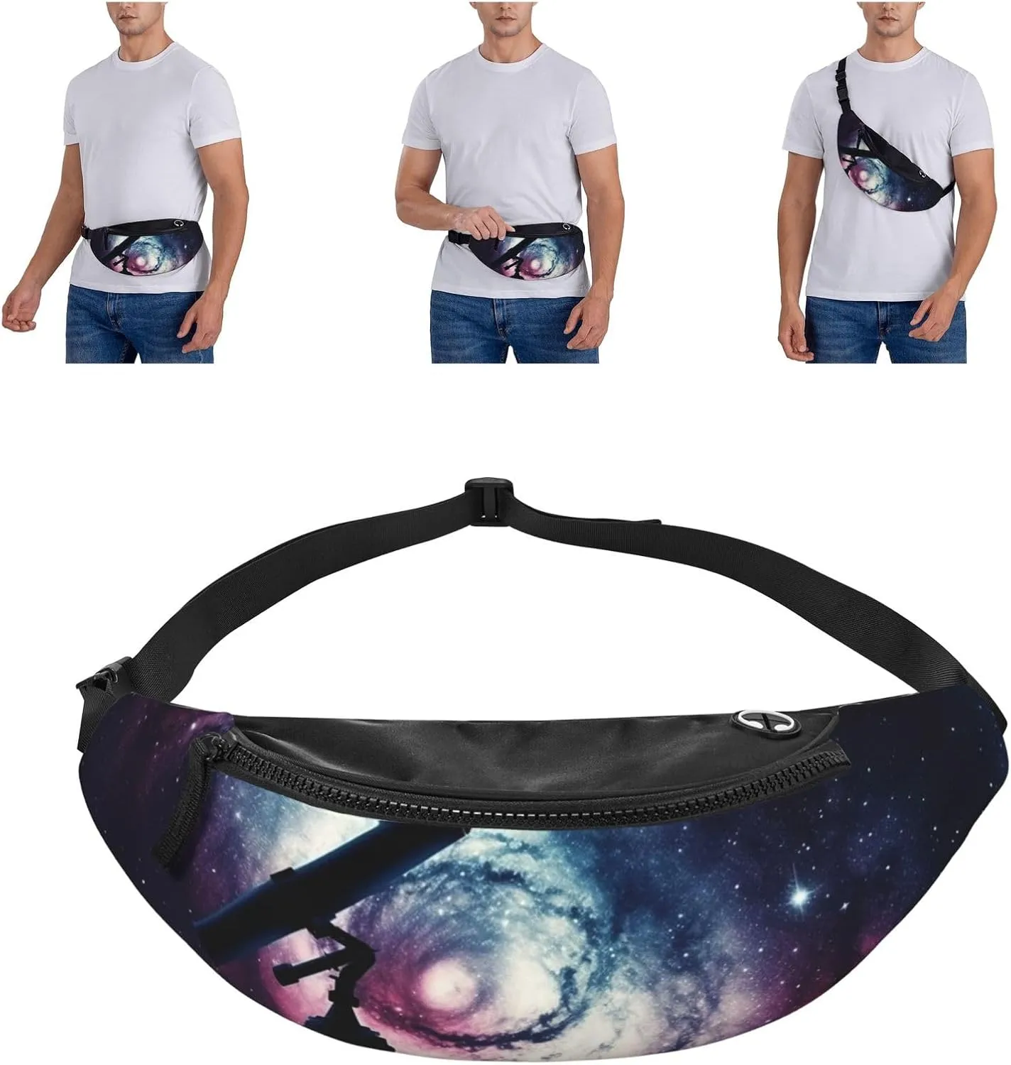 Space Galaxy with Telescope Fanny Pack for Man Women Waist Bag Adjustable Belt Casual Chest Bag Bum Bags for Travel Sports Running Hiking Waist Packs