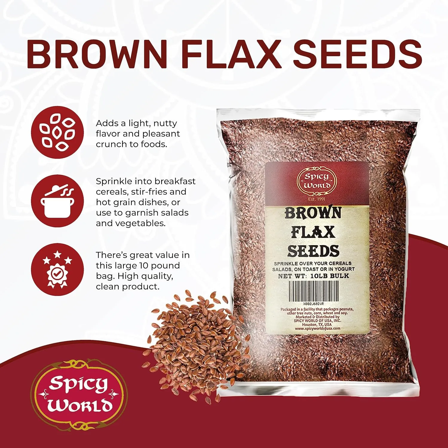 Spicy World Brown Flaxseed, 10 Pound Box