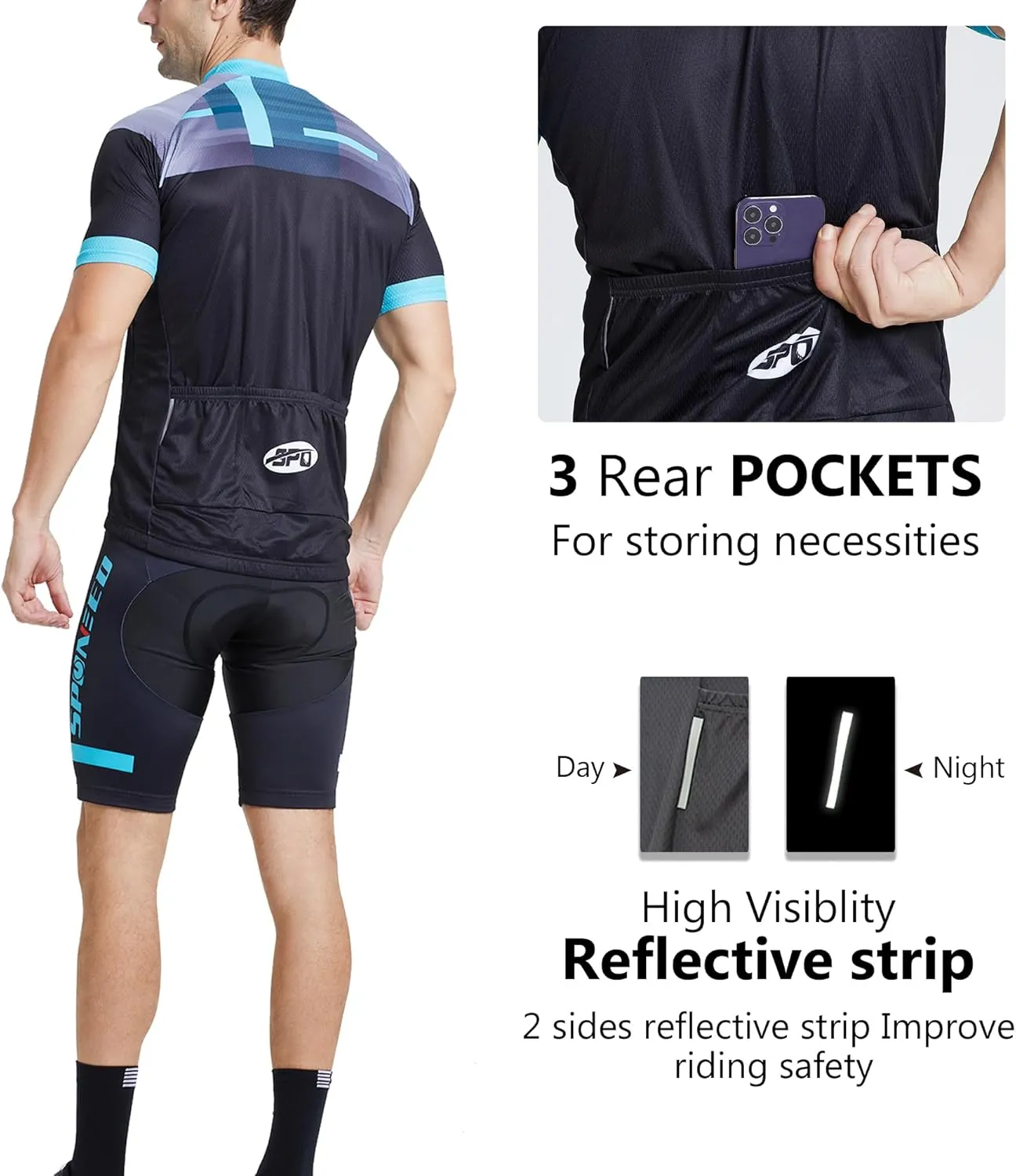 sponeed Cycling Jersey Short Sleeve Suits Men Bike Clothing Road Bicycle Shorts Padded Outfits