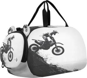 Sport Travel Duffel Bag for Girls Boys, Motorcycle Rider Large Waterproof Weekender Overnight Bag, Detachable Shoulder Strap Gym Bag with Shoe Compartment & Wet Pocket