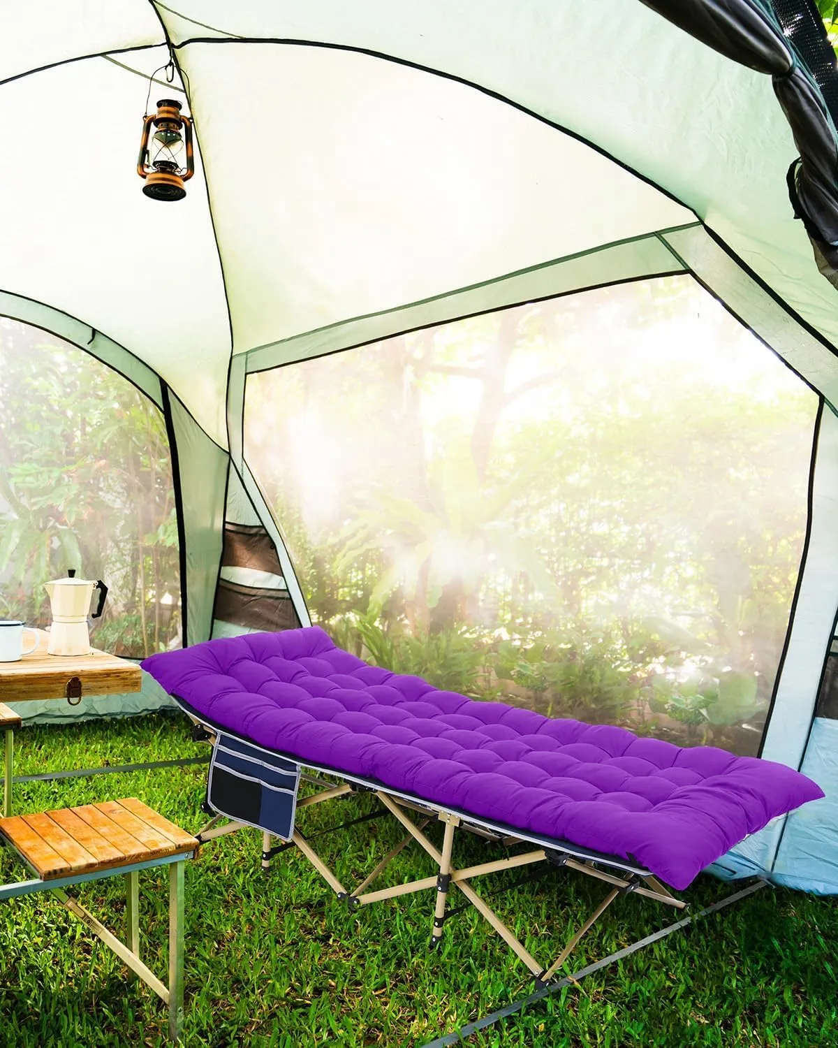 Sportneer Camping Cot, Camping Cots for Adults with Mattress Max Load 450 LBS Heavy Duty Portable Sleeping Folding Bed with Padded for Camping Tent Office Outdoor Travel Sleep Over (1, Blue Purple)