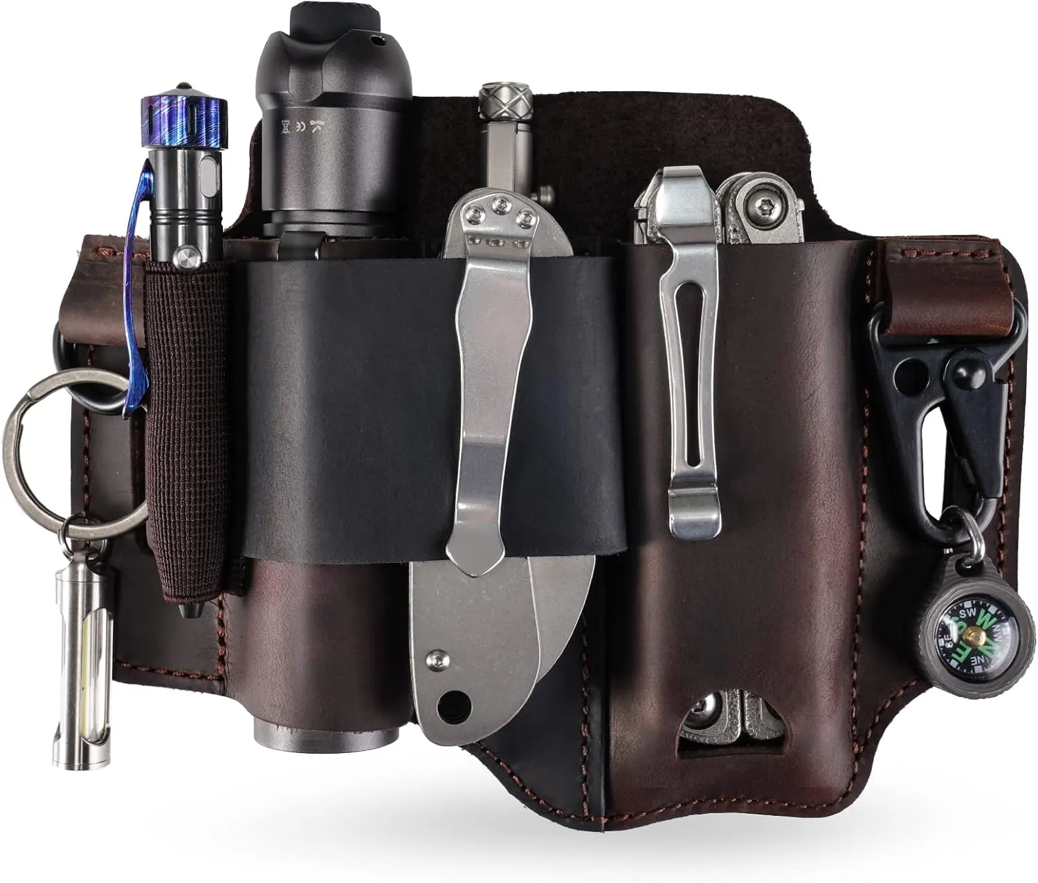 ST1 Leather Multitool Sheath - EDC Belt Organizer for Leatherman Tools, Flashlight, Pen, and Keychain Clip, Durable and Stylish, Great for Work and Daily Use, Ideal Gift for Men