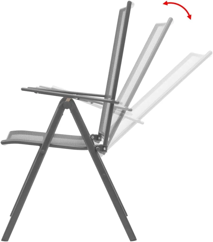 Stackable Patio Chairs 2 Pack Steel Gray Reclining Outdoor Lounge Chairs with 6-Position Adjustable Backrest, Foldable Metal Mesh Design for Garden, Poolside, Indoor & Outdoor Use
