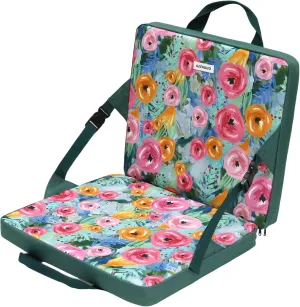 Stadium Seat Foldable with Back Support Chair Cushion Portable for Bleacher Seating Pad Thick Floral Soft with Handle for Sports Events Hiking Fishing Camping Concerts (Green Floral)
