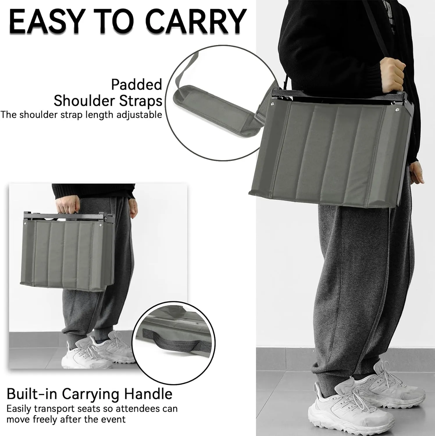 Stadium Seats for Bleachers with Back Support - Bleacher Chairs with Back and Cushion, Folding Stadium Seat Includes Shoulder Strap and Carry Handle, Storage Pockets, Cup Holder