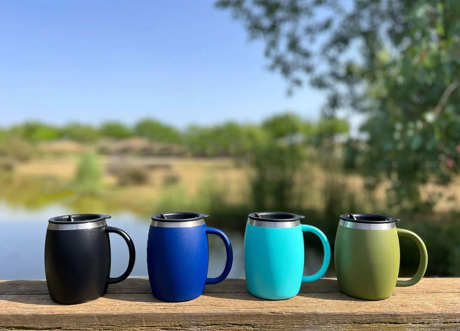 Stainless Steel Insulated Coffee Mugs Set of 2 (14oz) – Double Wall Coffee Cups With Spill Resistant Lid & Strong Handle, Shatterproof Cups for Cold Drinks, Hot Beverages, Indoor & Outdoor Use