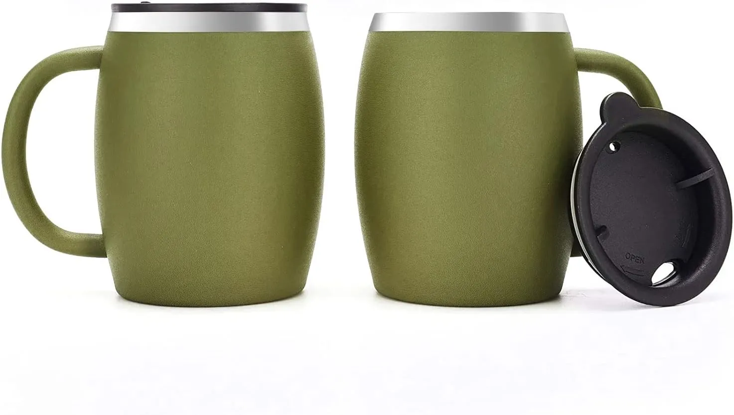 Stainless Steel Insulated Coffee Mugs Set of 2 (14oz) – Double Wall Coffee Cups With Spill Resistant Lid & Strong Handle, Shatterproof Cups for Cold Drinks, Hot Beverages, Indoor & Outdoor Use