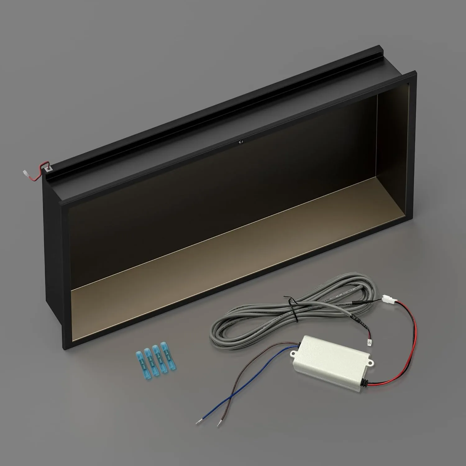 Stainless Steel Shower Niche 24" X 12", No Tile Needed Wall Niche with Non-Dimmable Led Strip &Motion Sensor, Recessed Niche Shower for Bathroom Storage Over Mount Installation, Matte Black