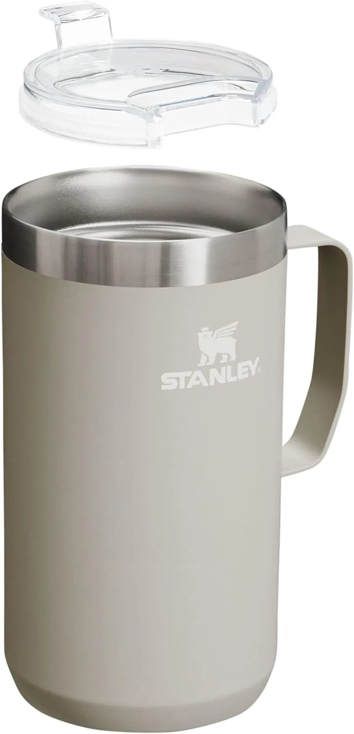 Stanley Stay-Hot Camp Mug 24 oz | Press Fit Drink Through Lid | Cup for Coffee, Tea and Drinks | Insulated Stainless Steel Coffee Mug | BPA-Free | Ash 2.0