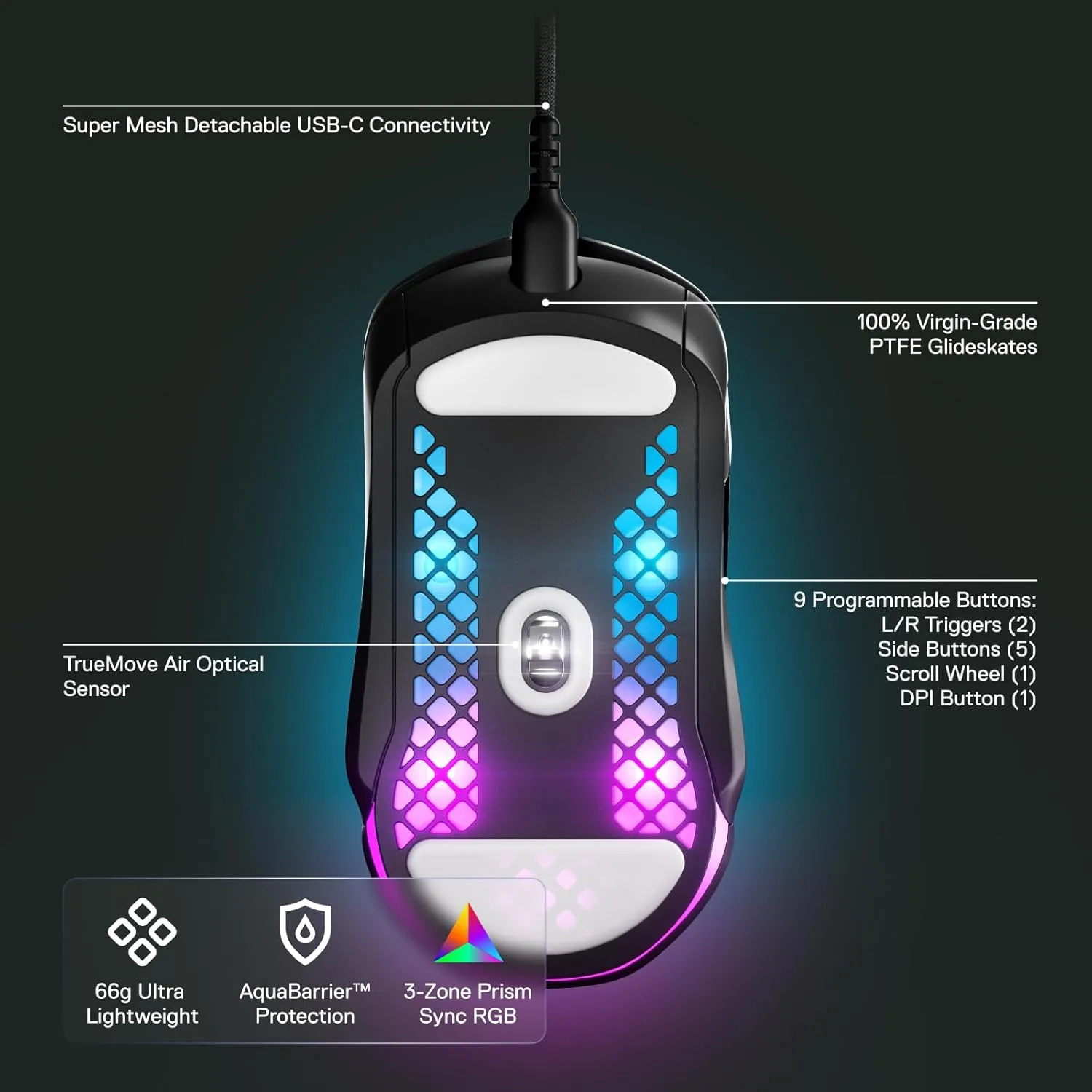 SteelSeries Aerox 5 - Holey RGB Gaming Mouse - Ultra-lightweight Water Resistant Design - 18K DPI TrueMove Air Optical Sensor
