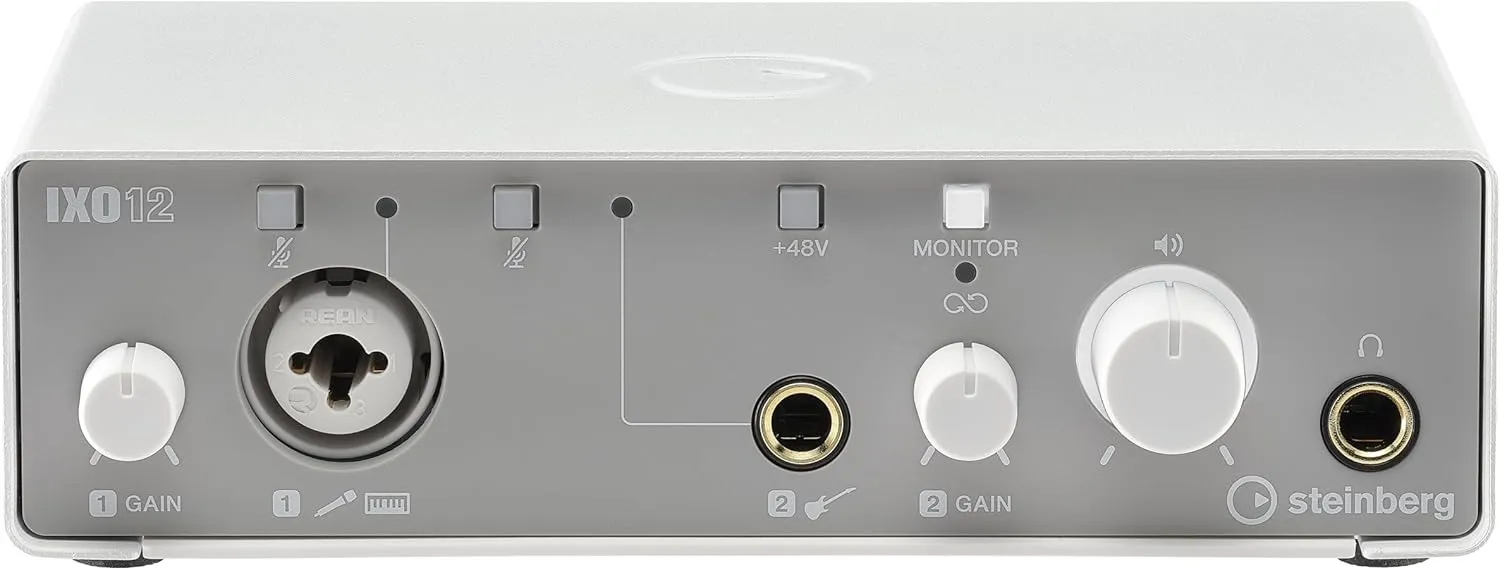 Steinberg IXO12 White, 2x2 USB 2.0 24-Bit/192kHz Audio Interface With Cubase AI, Cubasis LE and Steinberg Plus Software