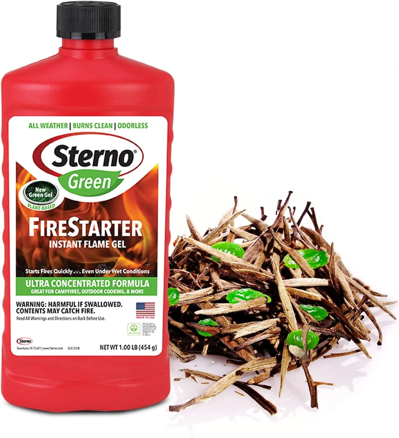 Sterno Fire Starter, Ethanol Green Firestarter Instant Flame Gel - Ultra-Concentrated Fuel for Camp Fire or Fireplace - All-Weather Ethanol Burner for Indoor & Outdoor - 16 Oz Each, Pack of 3 Bottles