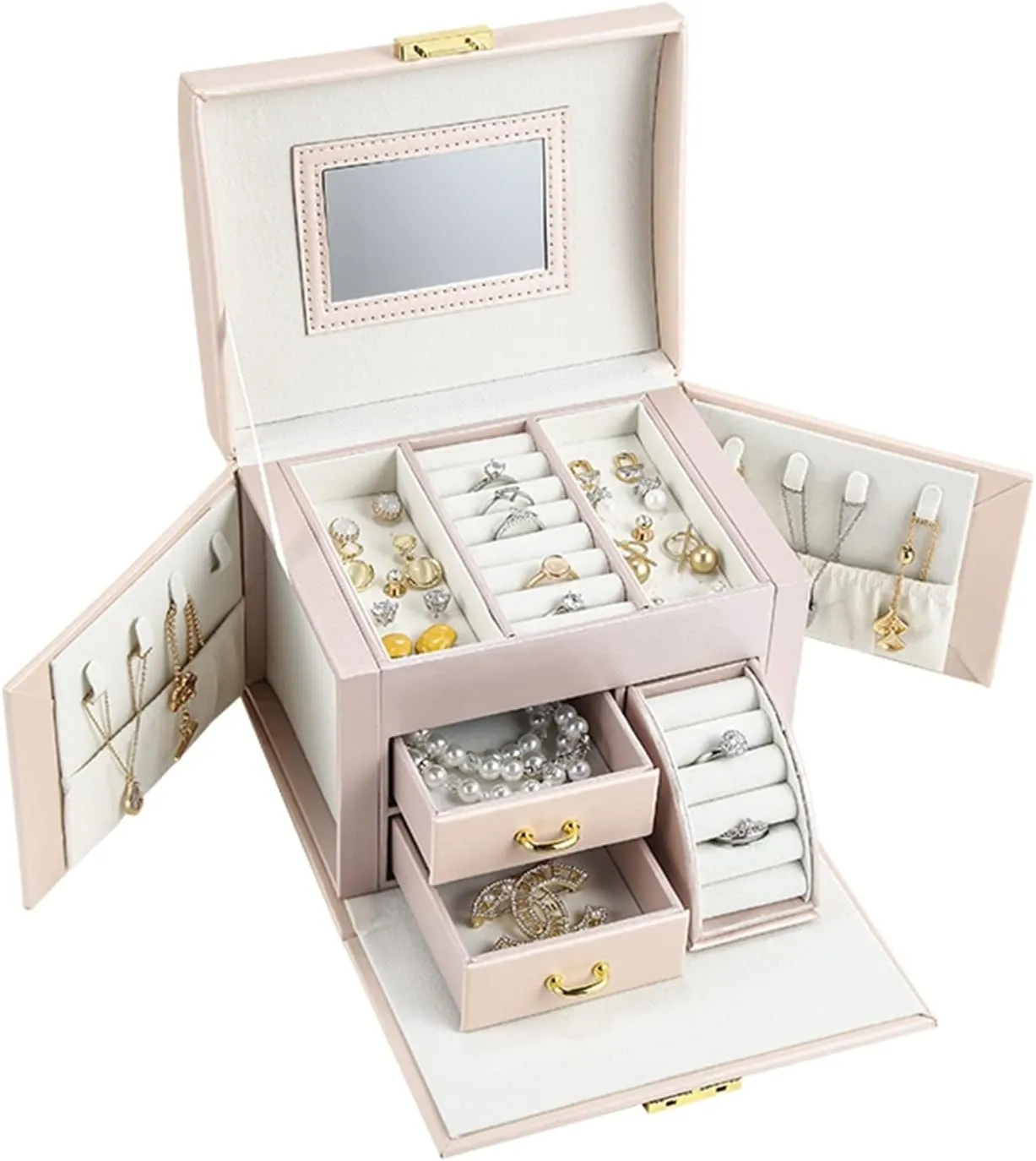 Storage Box Jewelry Organizer Large Jewelry Box Organizer PU Leather Drawer Jewellery Boxes Velvet Earring Ring Necklace Jewelry Storage Case Jewelry Box