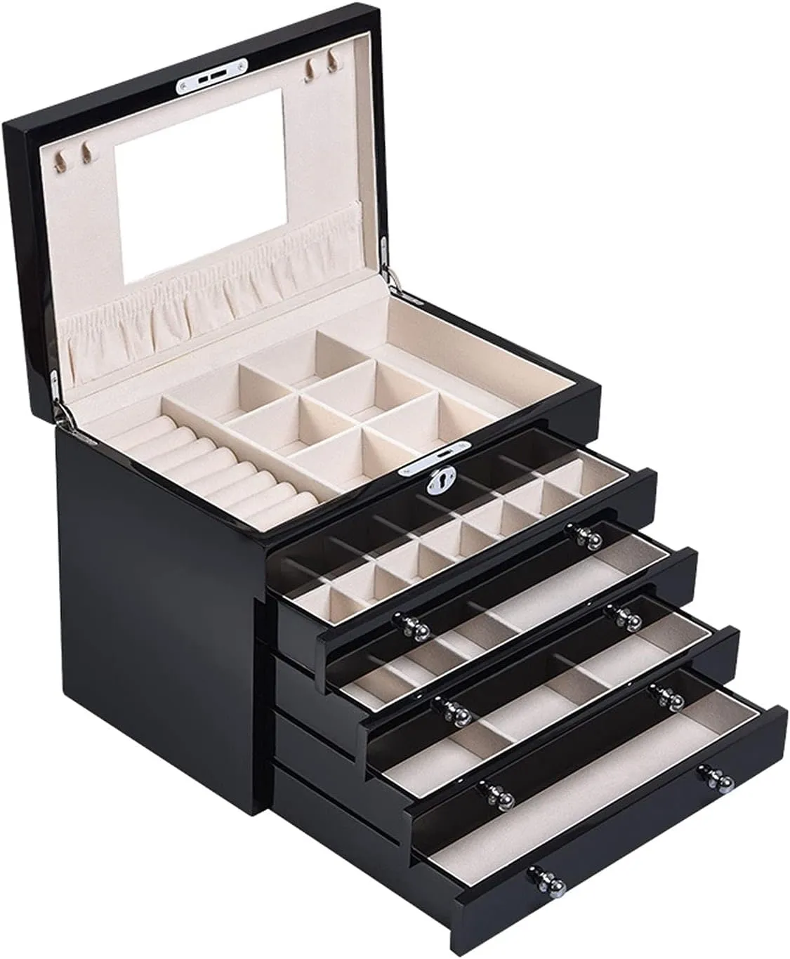 Storage Box Jewelry Organizer Large Wooden Jewelry Box/Cabinet/Armoire with Lock for Women Girls Ring Necklace Women's 5 Level Jewelry Case Organizer Jewelry Box