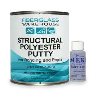 Structural Polyester Putty for Bonding and Repair - Filled with Fiberglass Fibers for Extra Strength. Patching, Filling or Bonding for Automotive and Marine Appliciations. (Quart)