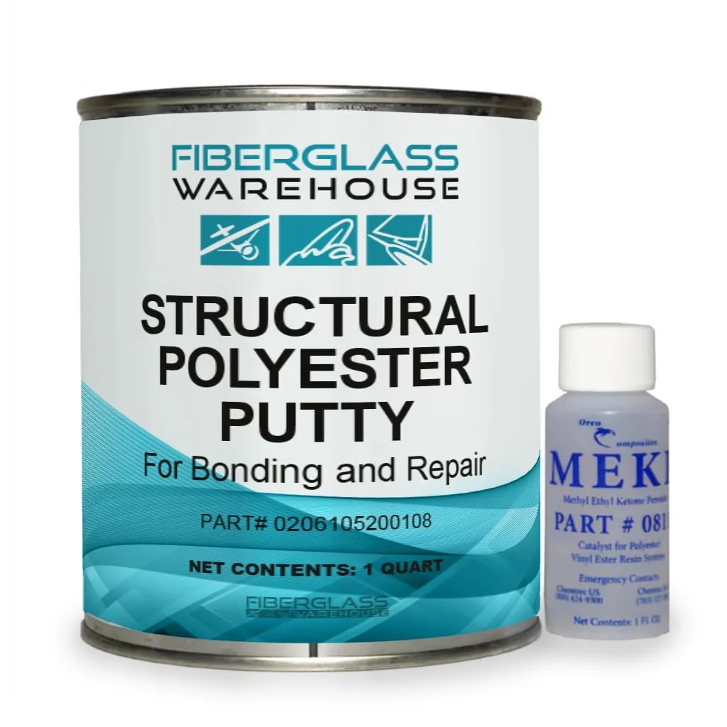 Structural Polyester Putty for Bonding and Repair - Filled with Fiberglass Fibers for Extra Strength. Patching, Filling or Bonding for Automotive and Marine Appliciations. (Quart)