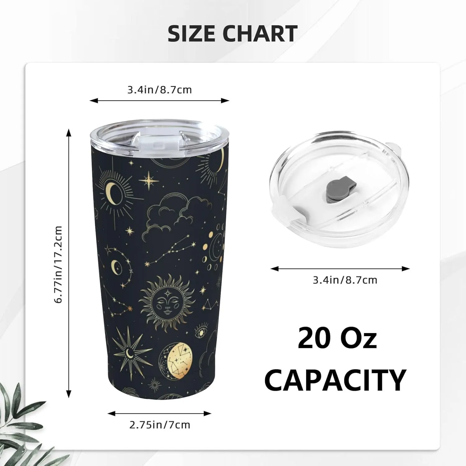 Sun and Moon Goth Tumbler, Magic Eyes Astrolabe Stainless Steel Thermal Vacuum Insulated Travel Mug with Lid 20 Oz, Holiday Birthday Christmas Gift for Dad Mom Friend BFF Sister