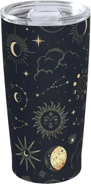 Sun and Moon Goth Tumbler, Magic Eyes Astrolabe Stainless Steel Thermal Vacuum Insulated Travel Mug with Lid 20 Oz, Holiday Birthday Christmas Gift for Dad Mom Friend BFF Sister