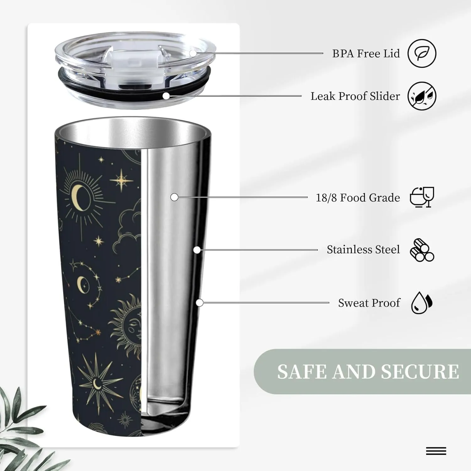 Sun and Moon Goth Tumbler, Magic Eyes Astrolabe Stainless Steel Thermal Vacuum Insulated Travel Mug with Lid 20 Oz, Holiday Birthday Christmas Gift for Dad Mom Friend BFF Sister