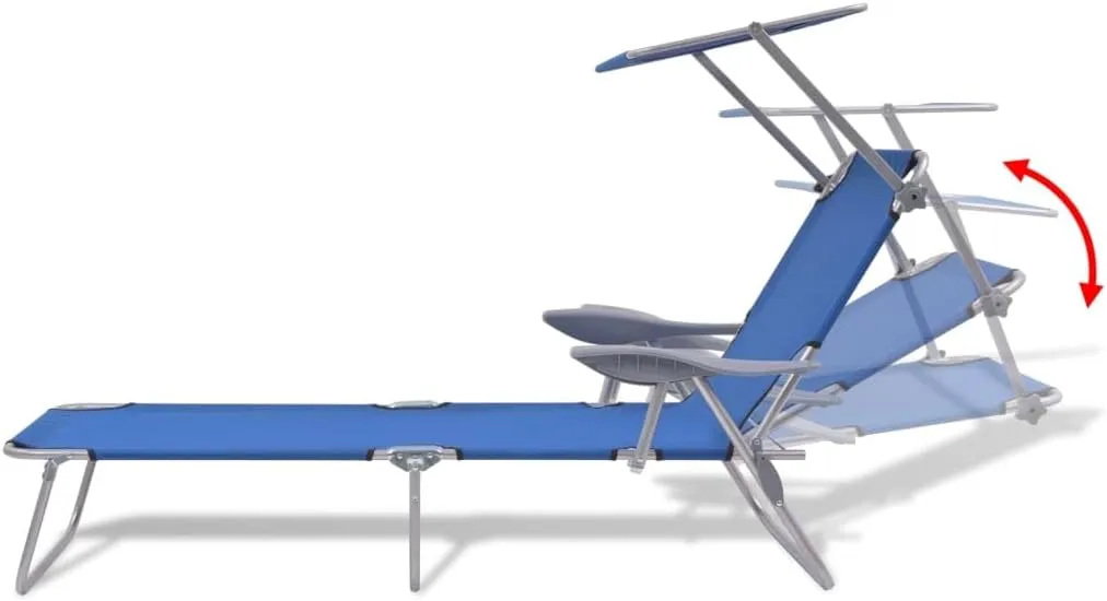 Sun Lounger with Canopy Steel BlueLuxury Sun Loungers with Adjustable Backrest and Cushioned Seat