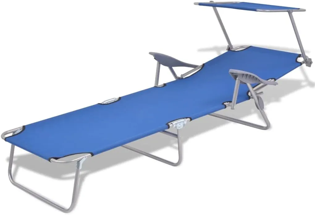 Sun Lounger with Canopy Steel BlueLuxury Sun Loungers with Adjustable Backrest and Cushioned Seat