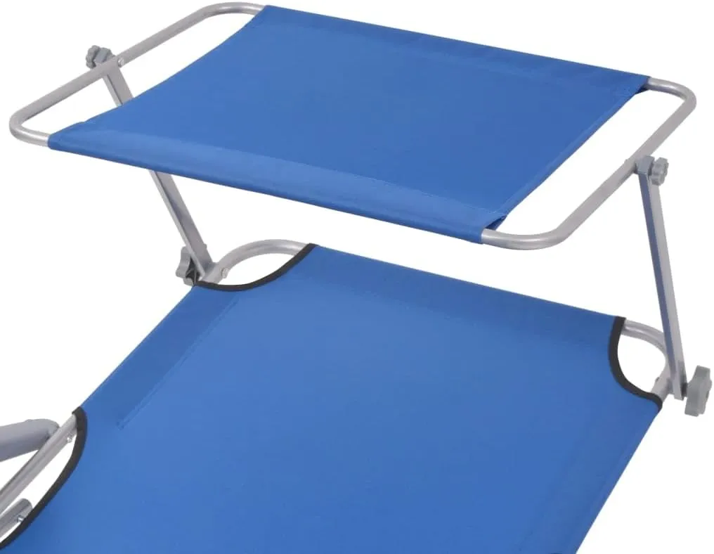 Sun Lounger with Canopy Steel BlueLuxury Sun Loungers with Adjustable Backrest and Cushioned Seat