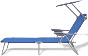 Sun Lounger with Canopy Steel BlueLuxury Sun Loungers with Adjustable Backrest and Cushioned Seat