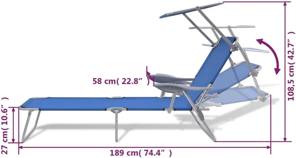 Sun Lounger with Canopy Steel BlueLuxury Sun Loungers with Adjustable Backrest and Cushioned Seat