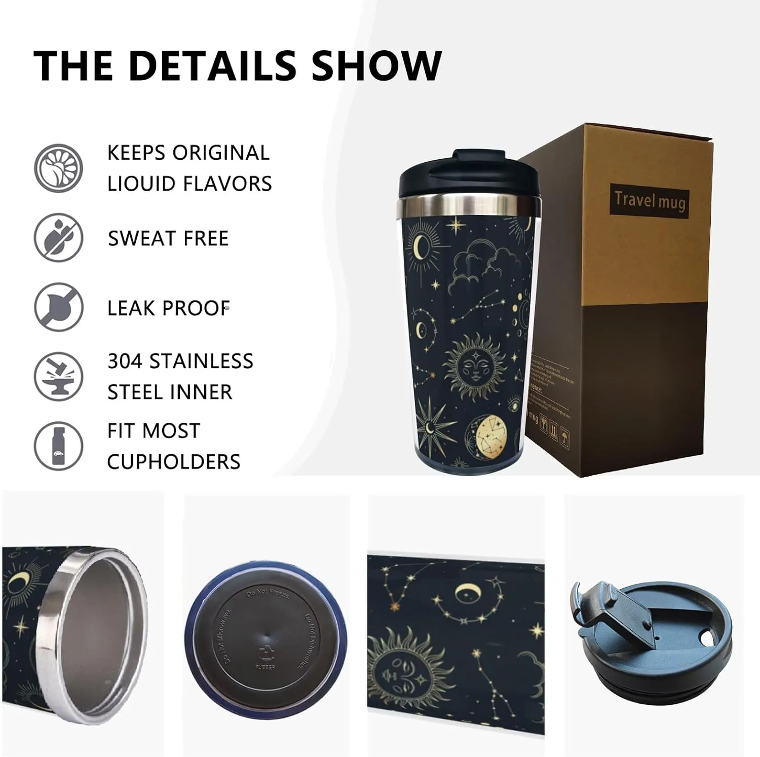 Sun Moon and Star Travel Coffee Mug, Magic Eye Astrolabe Stainless Steel Thermal Insulated Tumbler Cup with Lid, Thanksgiving Christmas Birthday for Men Women Friend Bestie Sister, 13 Oz