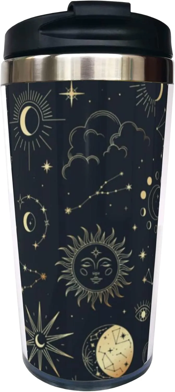 Sun Moon and Star Travel Coffee Mug, Magic Eye Astrolabe Stainless Steel Thermal Insulated Tumbler Cup with Lid, Thanksgiving Christmas Birthday for Men Women Friend Bestie Sister, 13 Oz