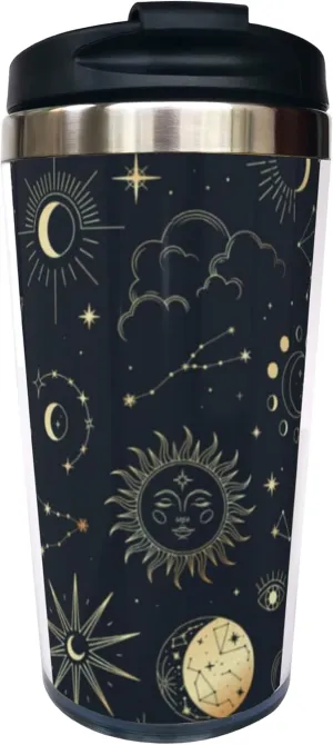 Sun Moon and Star Travel Coffee Mug, Magic Eye Astrolabe Stainless Steel Thermal Insulated Tumbler Cup with Lid, Thanksgiving Christmas Birthday for Men Women Friend Bestie Sister, 13 Oz