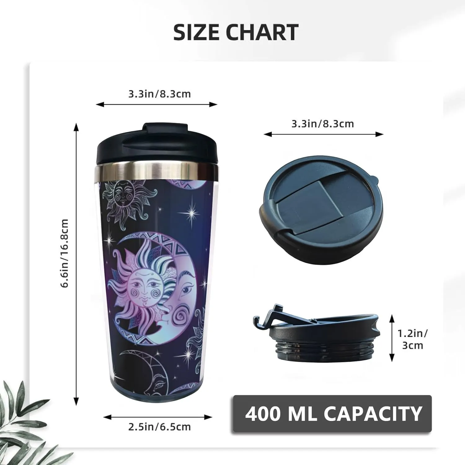 Sun Moon and Stars Travel Coffee Mug, Funny Stainless Steel Thermal Insulated Tumbler Cup with Filp Lid, Holiday Christmas Birthday Gift for Men Women Friend Sister, 13 Oz