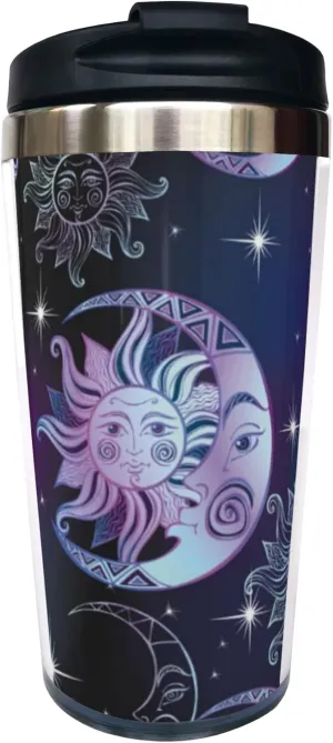 Sun Moon and Stars Travel Coffee Mug, Funny Stainless Steel Thermal Insulated Tumbler Cup with Filp Lid, Holiday Christmas Birthday Gift for Men Women Friend Sister, 13 Oz