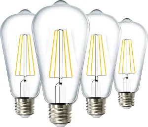Sunco 4 Pack Dusk to Dawn Light Bulbs LED Edison 5000K Daylight, CRI90 7W Equivalent 60W, Vintage Style ST64 Extra Bright Automatic Bulb, 800 Lumens, E26 Base, Light Sensing Outdoor UL.