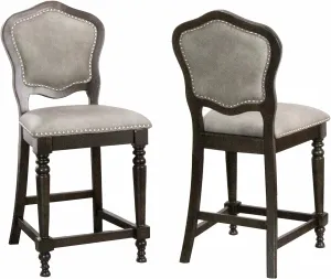 Sunset Trading Vegas Upholstered Barstools with Backs | Counter Height Dining Chairs | Distressed Grey Wood | Nailheads | Set of 2, Distressed Grey