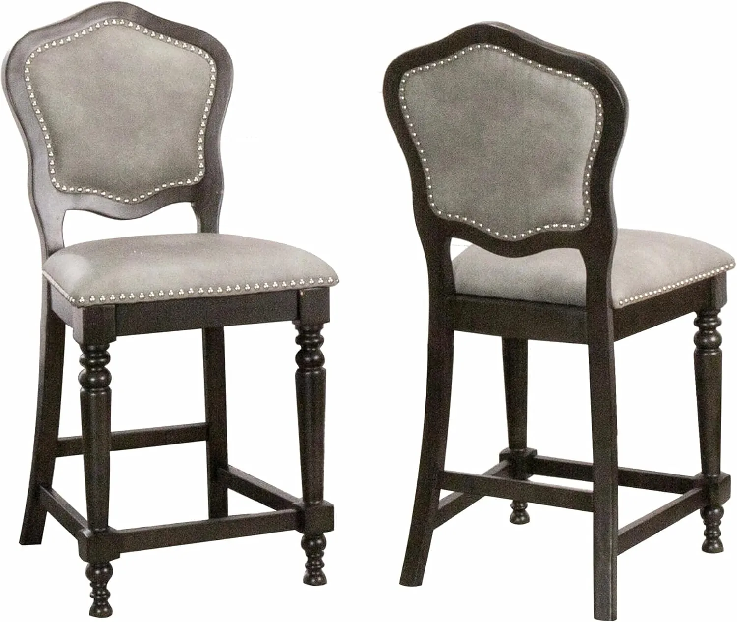 Sunset Trading Vegas Upholstered Barstools with Backs | Counter Height Dining Chairs | Distressed Grey Wood | Nailheads | Set of 2, Distressed Grey