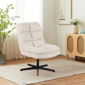 Swivel Accent Chair, Mid Century Modern Upholstered Lounge Chair with 360 Degree Swiveling, Comfy Armless Criss Cross Chairs with High Back, Single Sofa Chairs for Living Room Bedroom, Beige